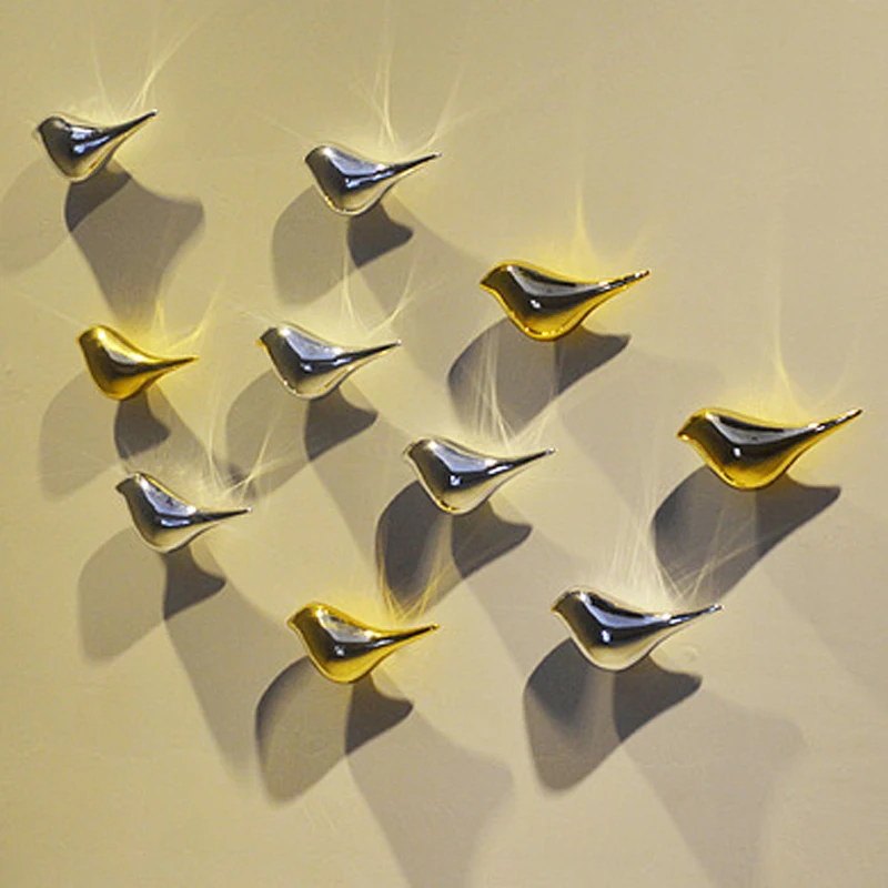 2 шт./партия Декоративные серебристые золотые птицы настенные декорации с гальваническим покрытием птица 3D настенные украшения креативный ТВ фон украшения на стену