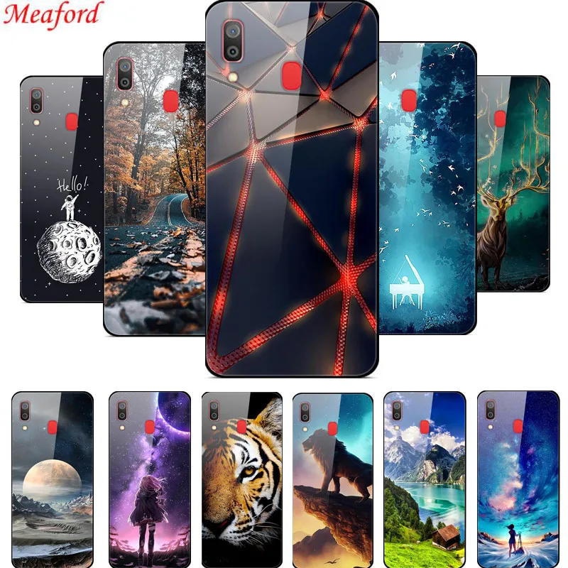 

6.4'' Case For Samsung A30 Case Luxury Glass Cool Print Hard Back Cover For Samsung Galaxy A30 Case A 30 TPU Frame Coque Fundas