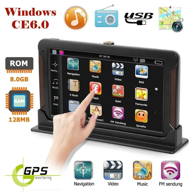 

VODOOL 7inch Car Touch Screen Q8 Center Console Multifunctional Capacitive 3D GPS Navigator FM Transmitter TF Card Slot Kit