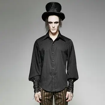

Punk Rave Men's Steampunk Pin Striped Casual Shirt Black Y-719