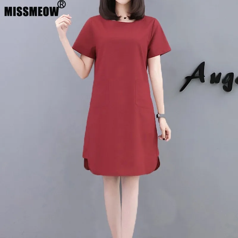 

summer dress 2019 Cotton casual dress big size Women's clothing Short sleeve Spring Loose Medium and long section sundress