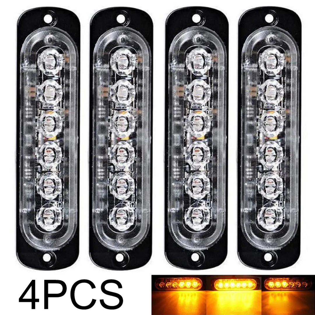 

New Arrival 4x Amber 6LED Car Emergency Beacon Light Warning Hazard Flashing Strobe Lights For Car Motor Truck Signal Lamp
