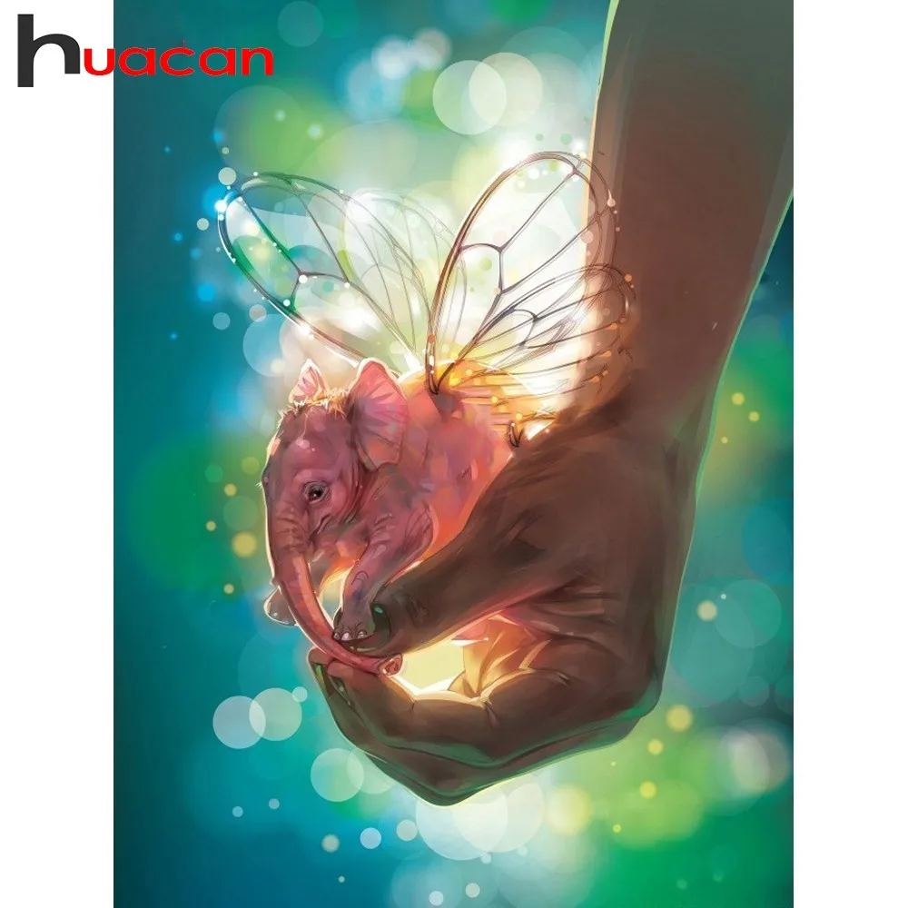 

Huacan 5D Diamond Painting Elephant Wing Rhinestones Pictures Mosaic Diamond Embroidery Animal Full Drill Square Kit Needlework