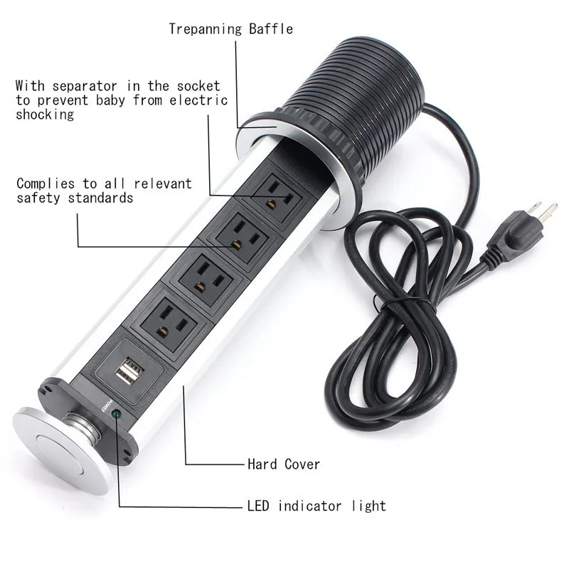 Kopen 2500W US UK EU AU Plug Pull pop up Stopcontact 4 Power 2 lading USB Aluminium Plank LED Bureau Werkblad Extension Tafel Thuis