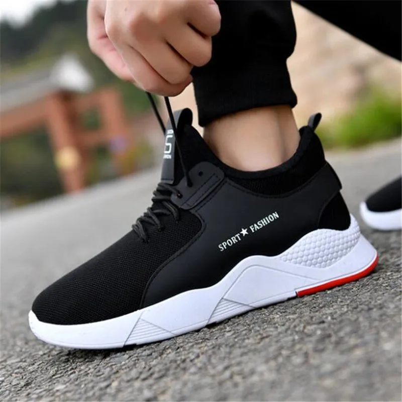 

2019 High quality all Black Men's leather casual shoes Fashion Breathable Sneakers fashion flats size 39-44