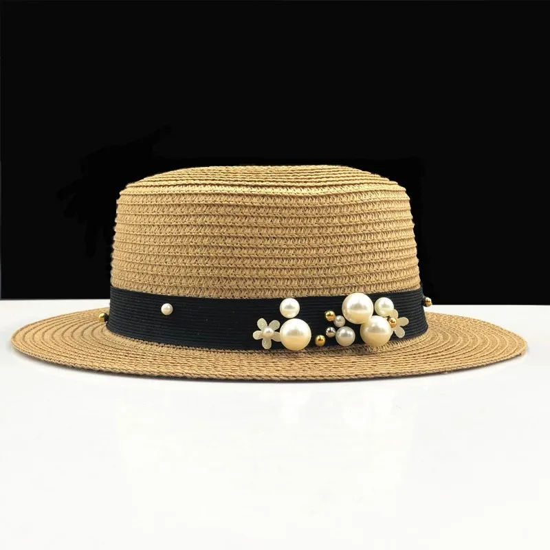 

Parent-child sun hat Cute children sun hats pearl bow hand made women straw cap beach big brim hat casual glris summer cap
