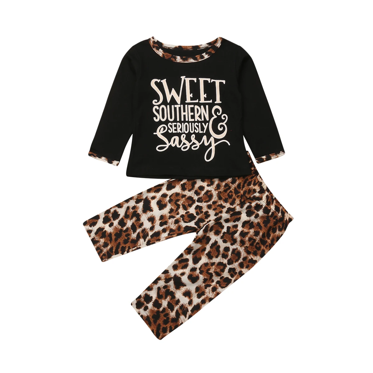 Autumn Leopard 2PCS Set Toddler Baby Girls Letter Print T shirt Leopard