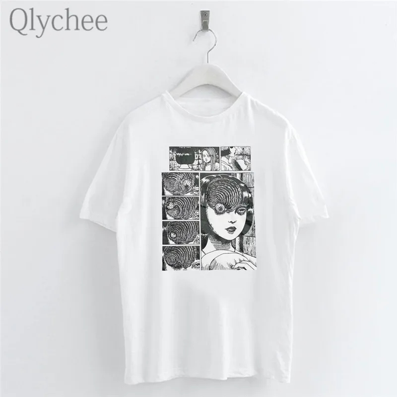 

Qlychee Gothic Anime Comics Dark Girl Cartoon Print Women T Shirts Casual Short Sleeve O-Neck White T Shirt Tee Top Female