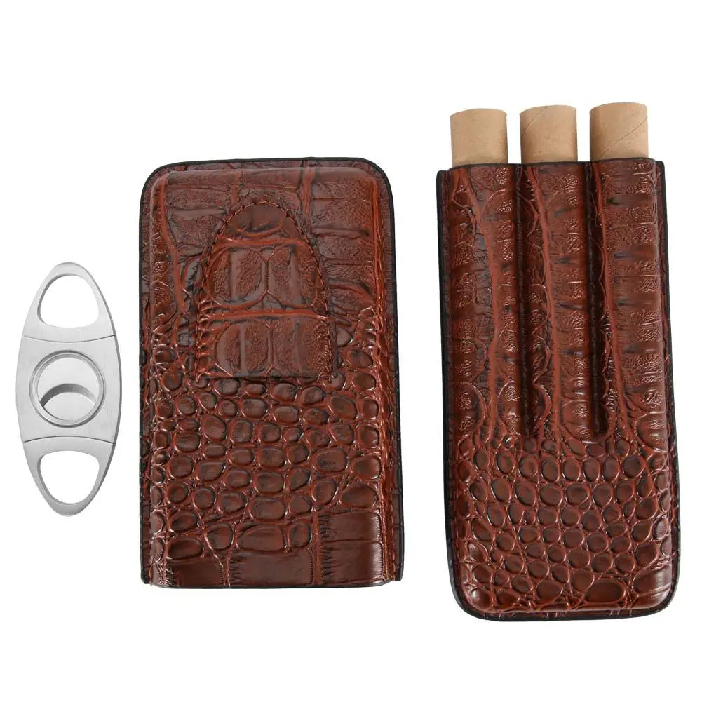 

Pocket Cigar Case Holder Double Blades Cigar Cutter Knife Scissor Tool Kit