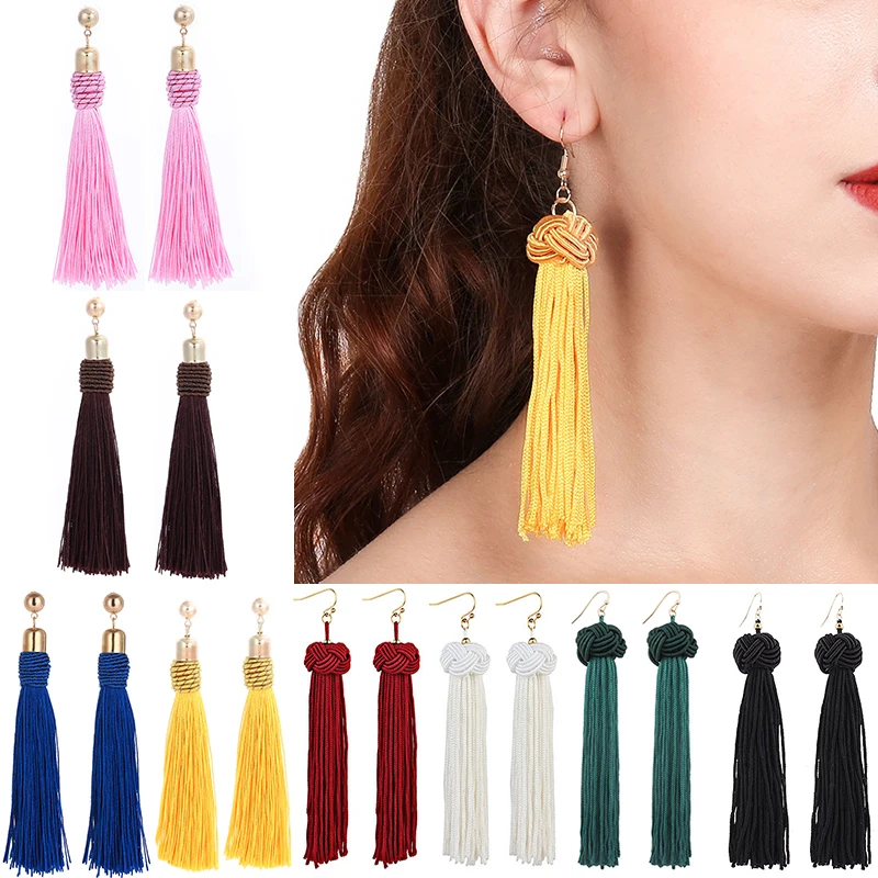 

Fashion 1 pair New Bohemian Handmade Tassel Earrings Long Hand-knitted Women Trendy Jewellery Earrings