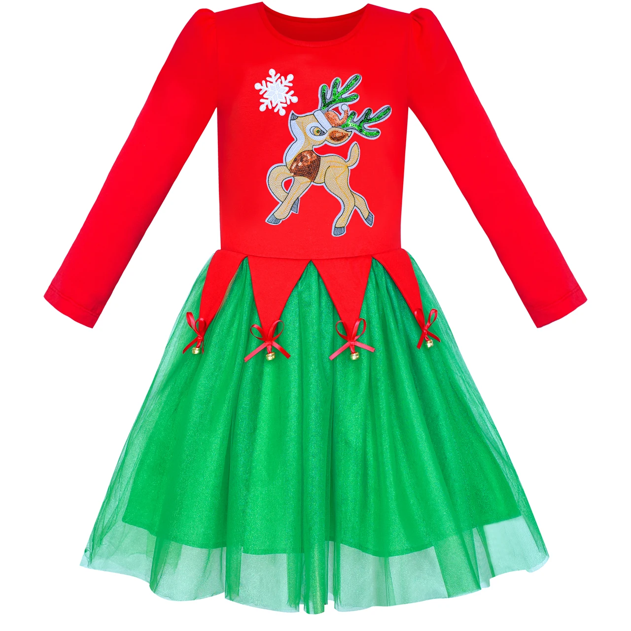 Girls Dress Christmas Reindeer Jingle Bell Long Sleeve Cotton 2019 ...