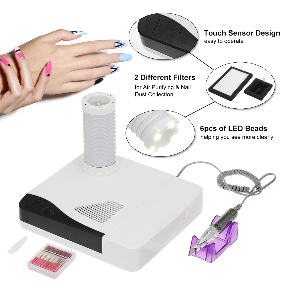 

60W Electric Nail Drill Machine with Nail Dust Collector 4-In-1 Nail Tool Kit Collection & Trimming Equipment Manicure Tool