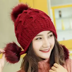 OZyc Девушка Теплый Лыжный 2018 новый бренд большой меховой Пом Англичане теплые перчатки + шапка комплект зимней Для женщин Beanie шапка толстые
