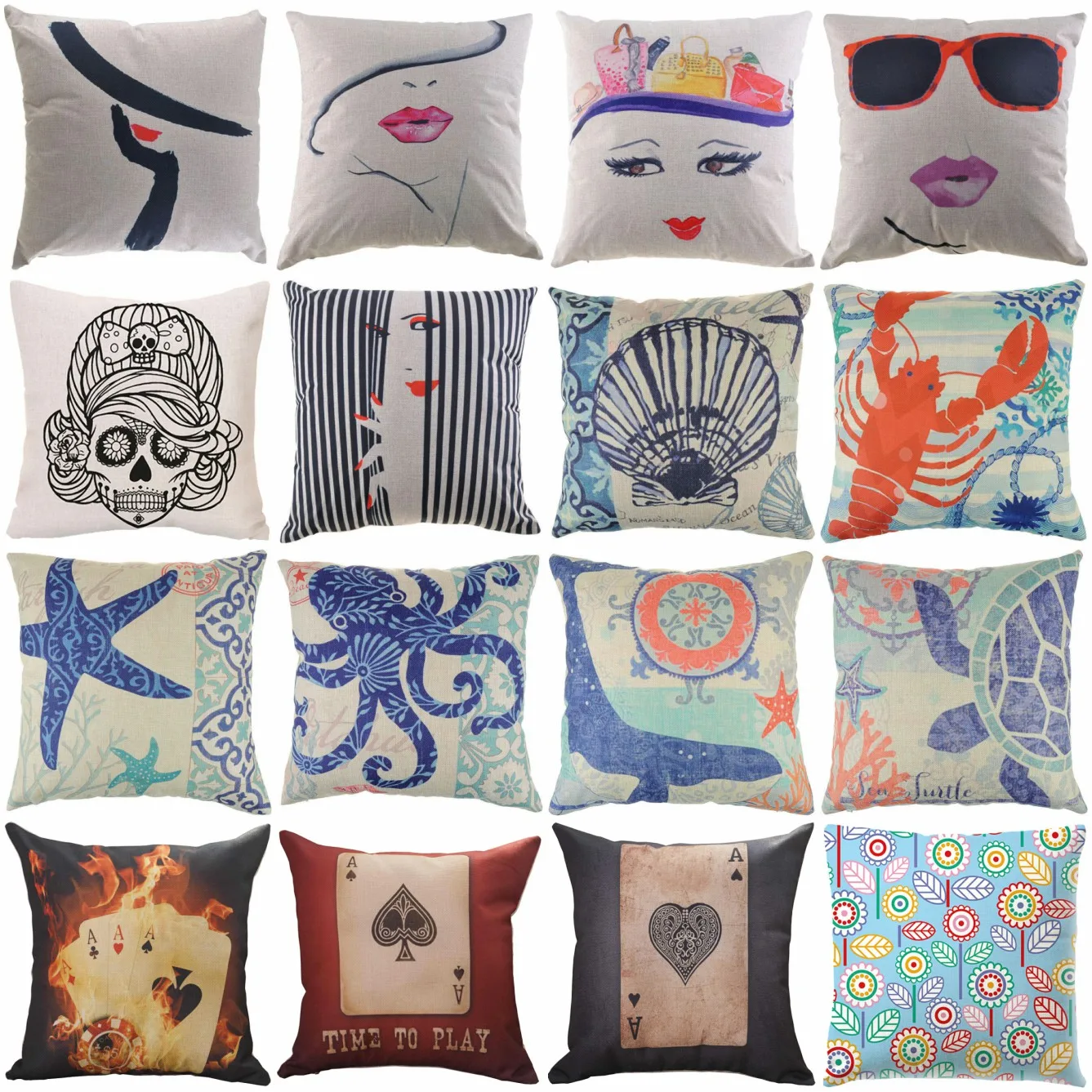 

18\" Pillow Case Throw Pillowcase Cotton Linen Printed Pillow Covers Home for Office
