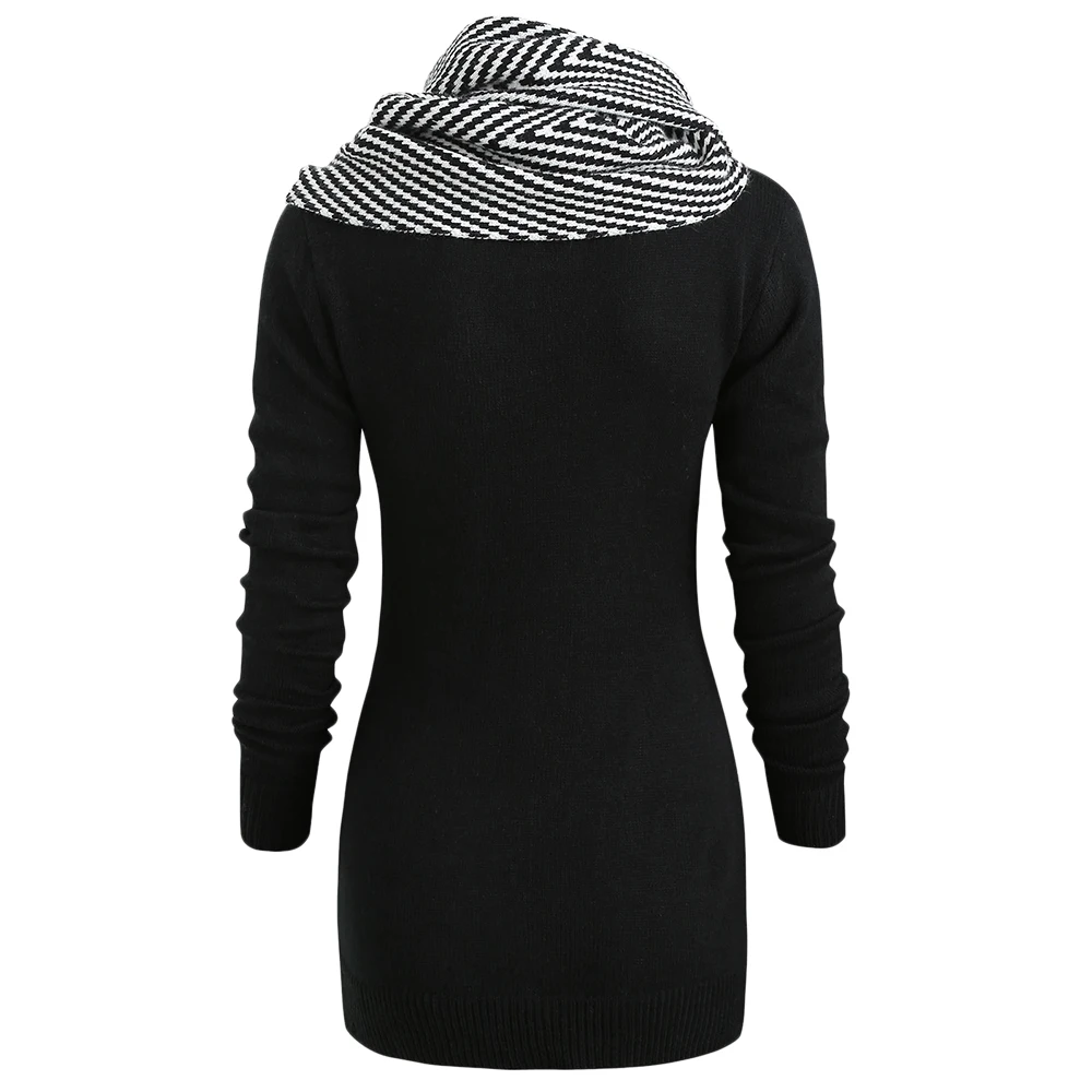 Wipalo Plus Size Pullover Sweater Women Buttons Crew Neck Long Sleeve Sweater With Striped Scarf Winter knitting Ladies Tops Wipalo Plus Size Pullover Sweater Women Buttons Crew Neck Long Sleeve Sweater With Striped Scarf Winter knitting Ladies Tops