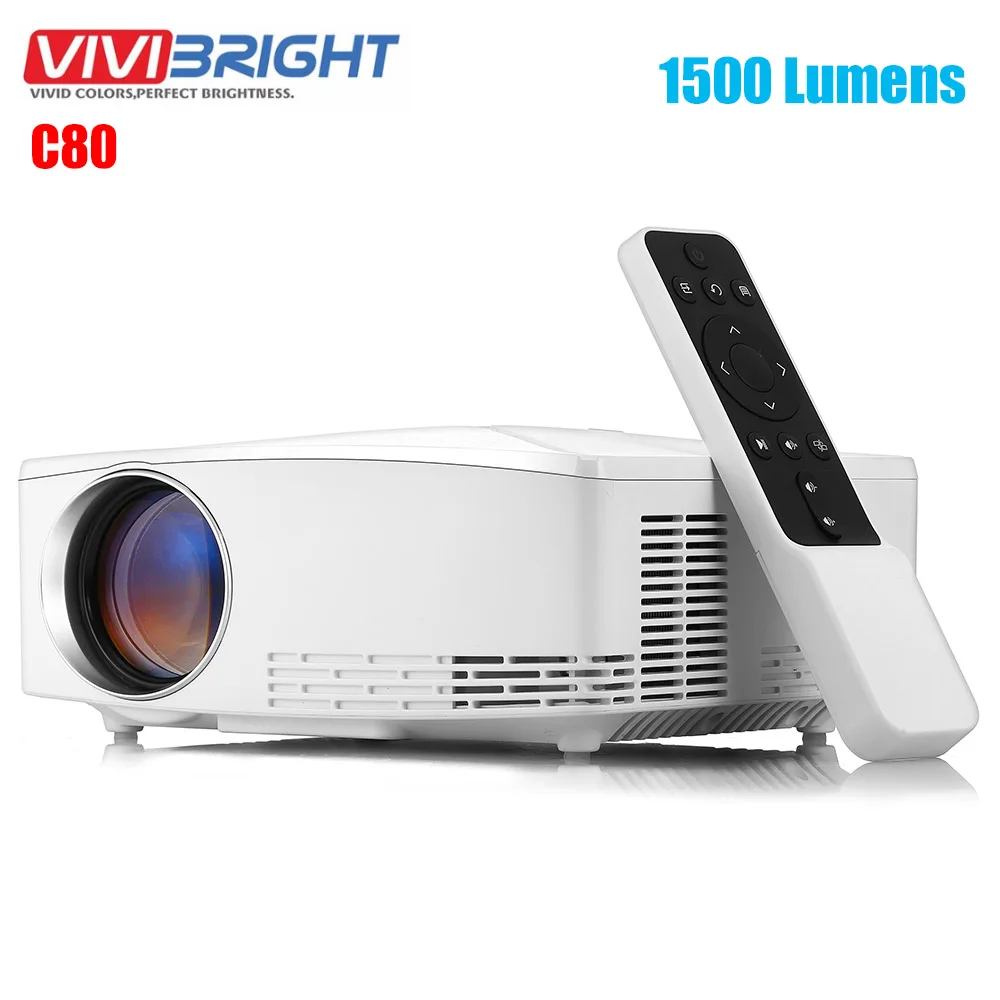 

VIVIBRIGHT C80 LCD Projector Android Bluetooth 1500 Lumens Support 1080P HDMI VGA USB for Home Theater Laptop Office