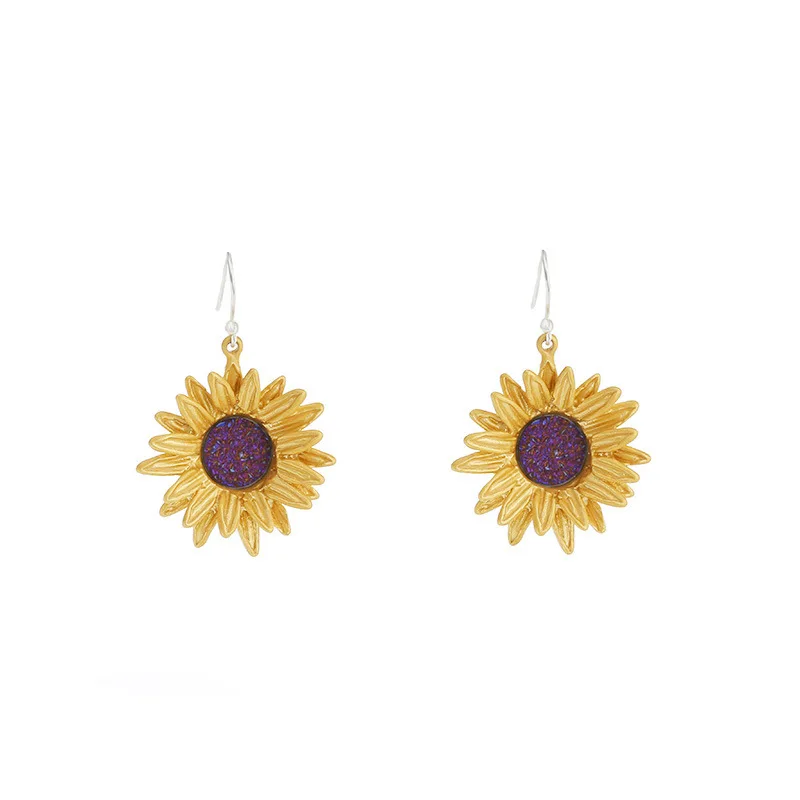 

Free shipping 925 sterling silver Yellow sun flowers earrings ear hoop