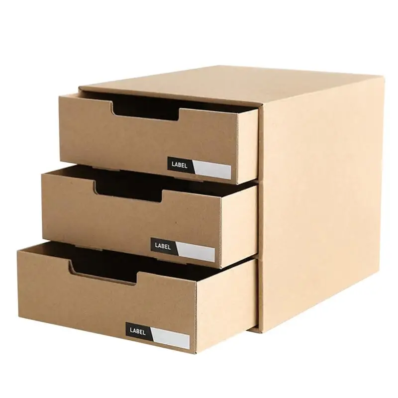 

Kraft Paper Desktop Storage Box Drawer Type Stationery Container Document Holder Makeup Organizer (with Horizontal Lable)