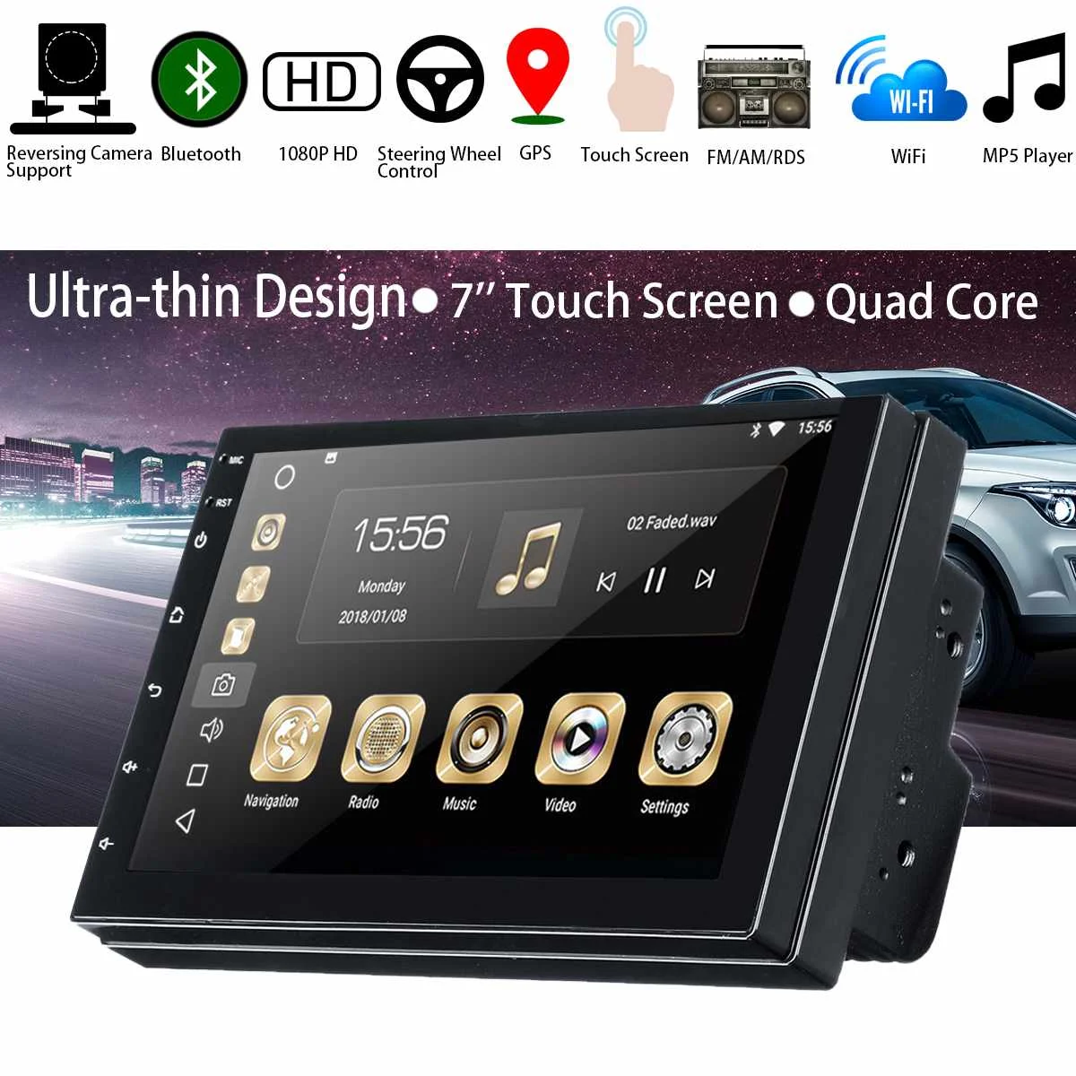 

for Android 8.0 Car Multimedia Player 7'' 1G+16G Car Stereo GPS Navigation HD Screen 2 DIN Universal Bluetooth WIFI MP5 Player