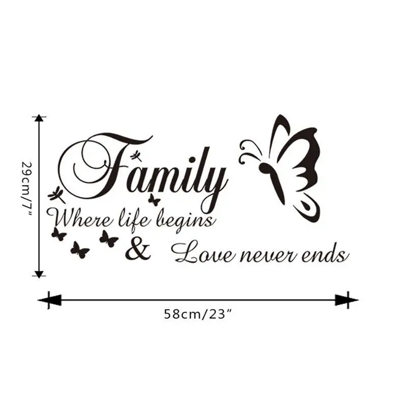 Виниловые наклейки на стену с надписью Family Where Life List Love Never Ends|Наклейки стену| |