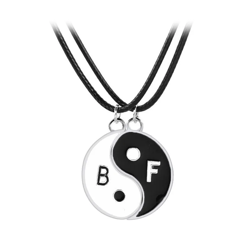 

2pcs/set Fashion Yin Yang Tai Chi Necklace Pendant Best Friends Leather Chain Necklace Bff Friendship Jewelry Collier Femme