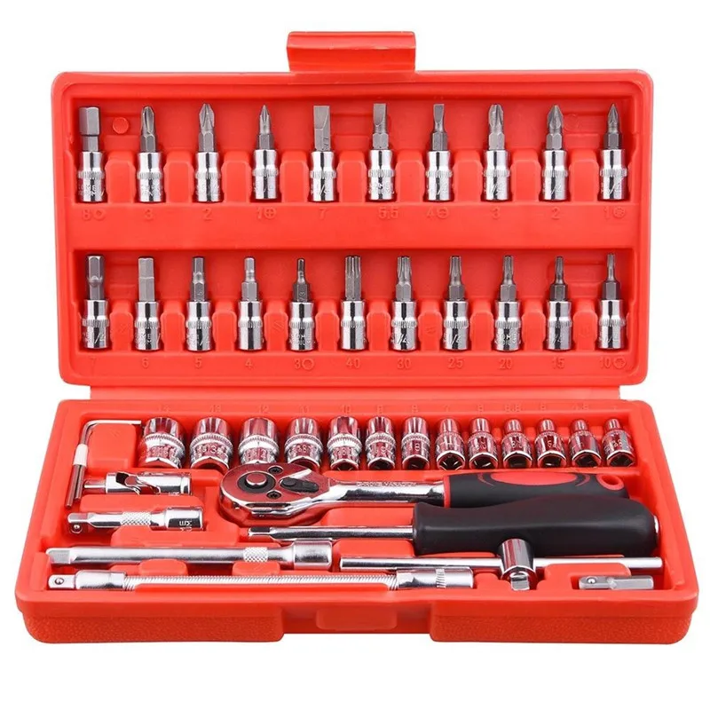 

46pcs 1/4-Inch Socket Set Car Repair Tool Ratchet Wrench Spanner Combination Hand Tools For Handyman Repairman Mechanics Home