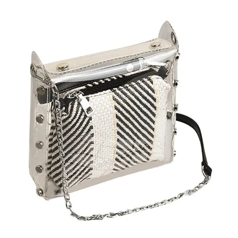 

Simple Versatile Transparent Chain Shoulder Slung Handbag Transparent Fashion Shoulder Purse Crossbody Bag With Zipper Pouch