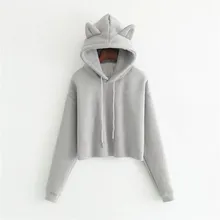 New Fashion Autumn And Winter Kitten Ears Hooded Sweatshirt Women Short Loose Tops Casual Solid Plus Velvet Lovely Hoodies New Fashion Autumn And Winter Kitten Ears Hooded Sweatshirt Women Short Loose Tops Casual Solid Plus Velvet Lovely Hoodies