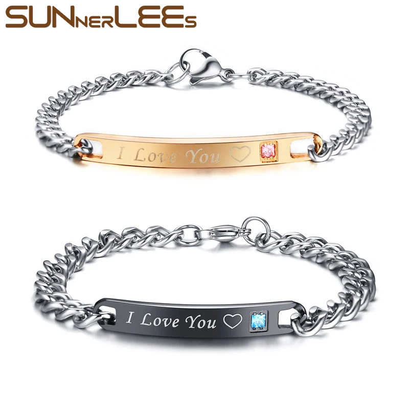 SUNNERLEES, нержавеющая сталь, Пара ID, браслет, CZ камни, Lover Crown, Очаровательная цепочка, для мужчин и женщин, подарок на день Святого Валентина CB-020