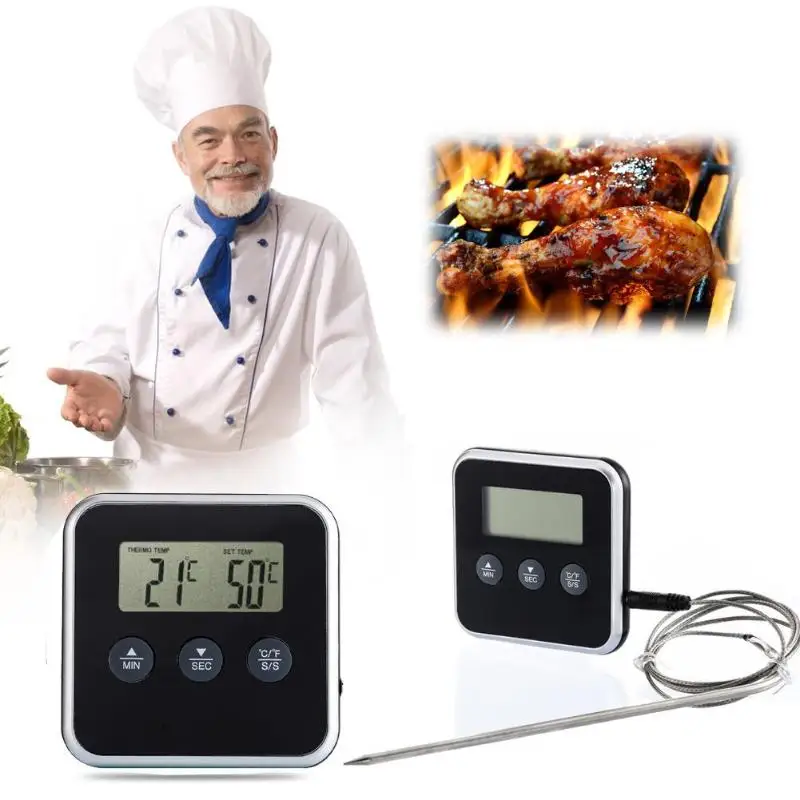 Professional LCD Digital Meat Barbecue Cooking Thermometer Timer Remote