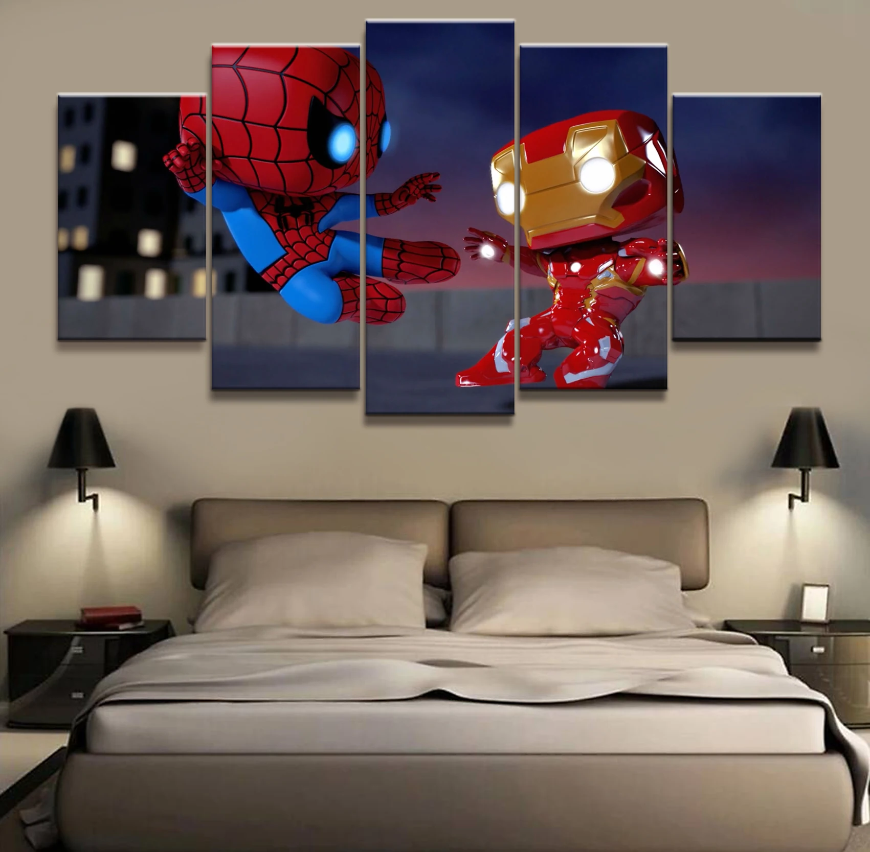 

5 Piece Cartoon Pictures Artwork Iron Man movie Poster Paintings Canvas Art for Home Decor Wall Art