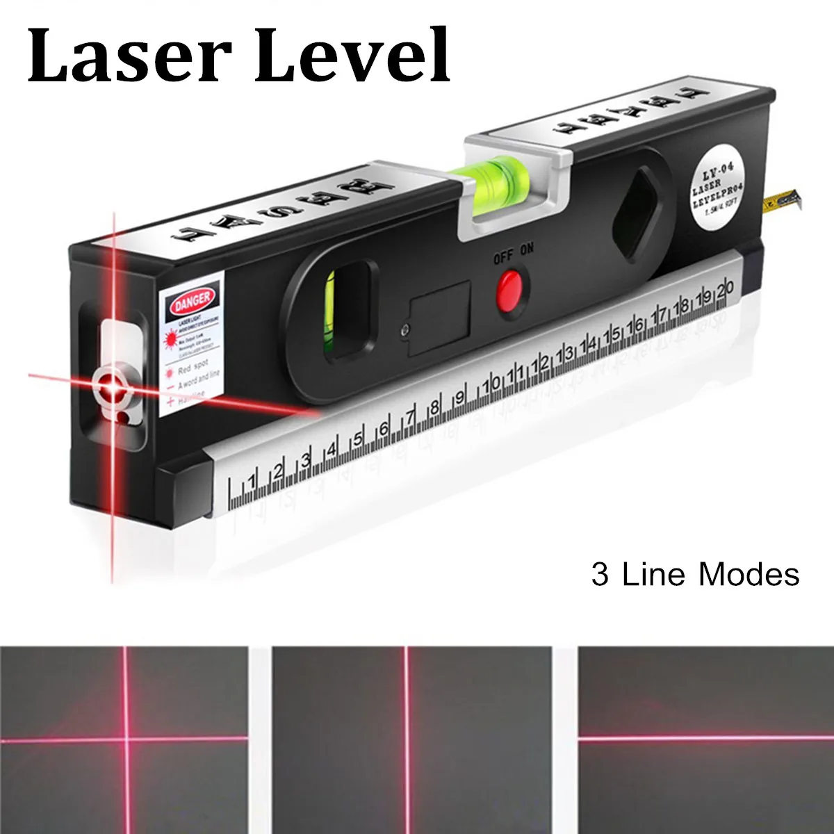 

Level Laser 3 Line Modes Aluminium Alloy Measuring Tape Spirit Horizontal Vertical Line Rule Standard Metric Rulers Horizontal