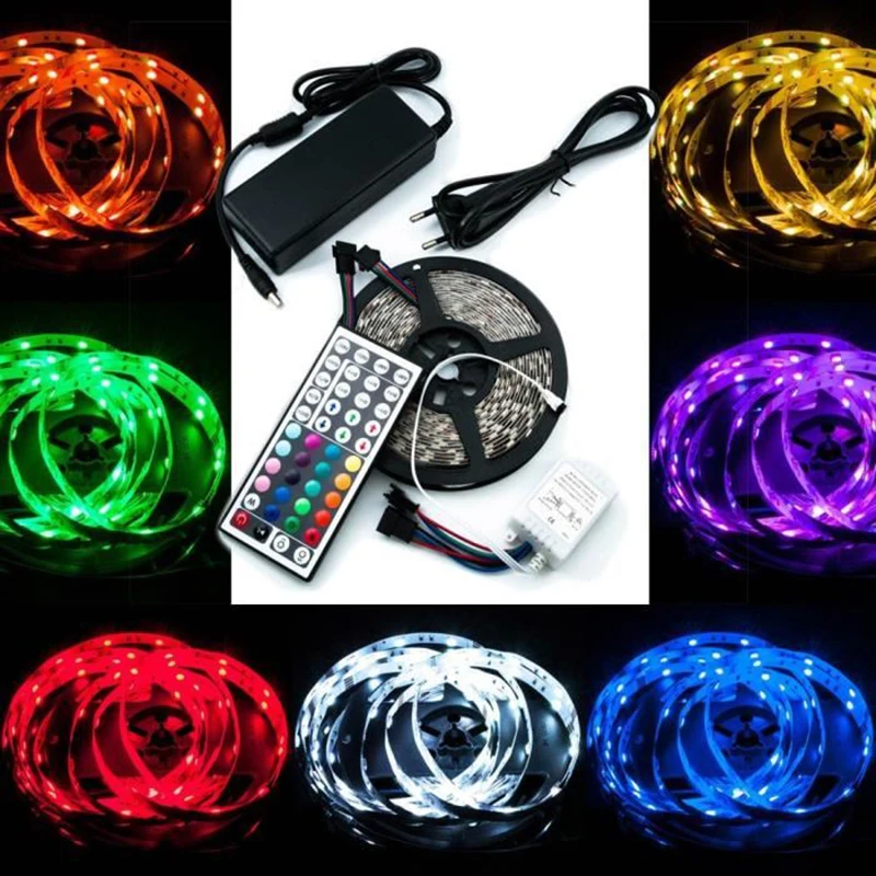 

High Bright 5050 RGB LED Strip Light 300 LEDs Flexible Ribbon Tape Lamp 44 Keys Controller 12v 5A Power Supplier