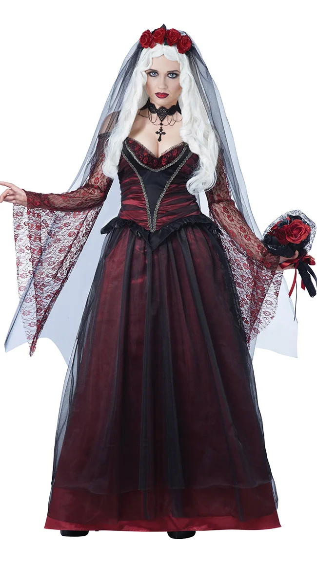 Sexy Woman Lace Dress Mexican Undead Festival Costume Halloween Party Ghost Bride Cosplay Uniform | Тематическая одежда и