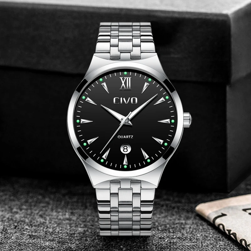 

CIVO Luxury Brand Watch Men Waterproof Analogue Luminous Watches Stainless Steel Business Casual Quartz Watch Male Clock