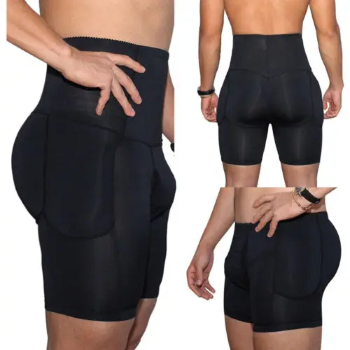 Size Plus Men Molded Butt Shapers Solid Color Booster Enhancer Slimming Boxer Brief Underwear High Waist Men Hip-Up Shapers