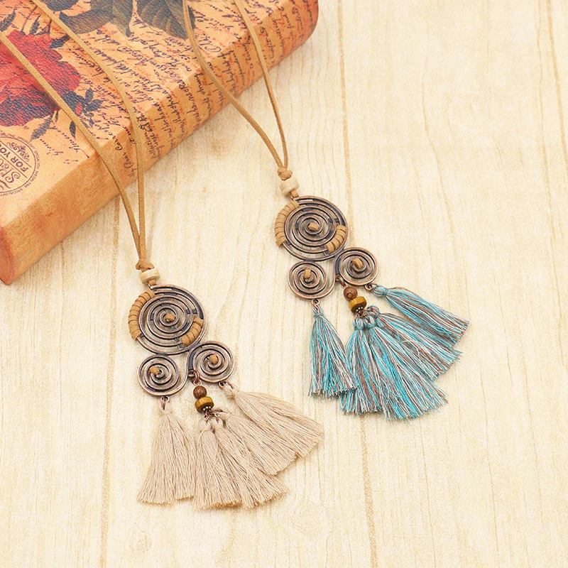 

Adjustable 1PC Allergy Free Bohemian Ethnic Tassel Pendant Necklace Long Leather Sweater Rope Chain Clothing Jewelry Accessories