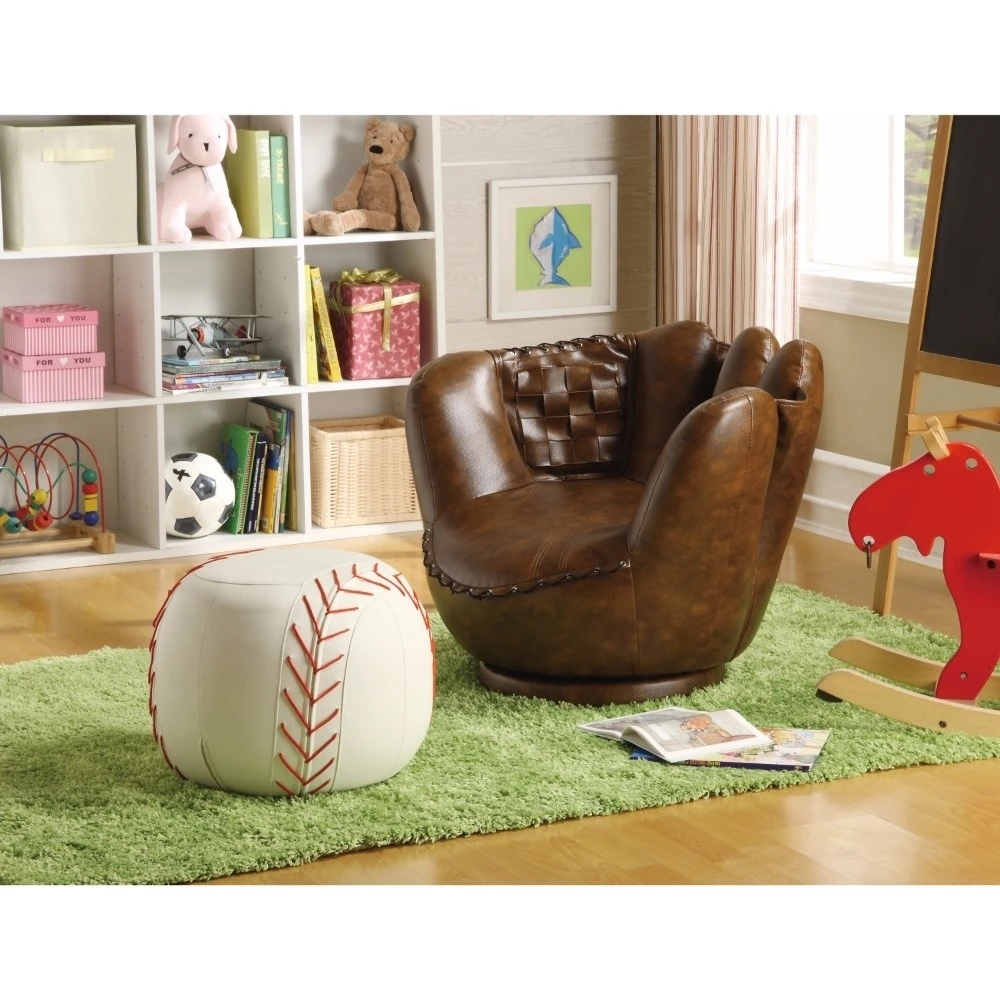 Baseball Glove Chair &amp Ottoman Brown/White | Мебель