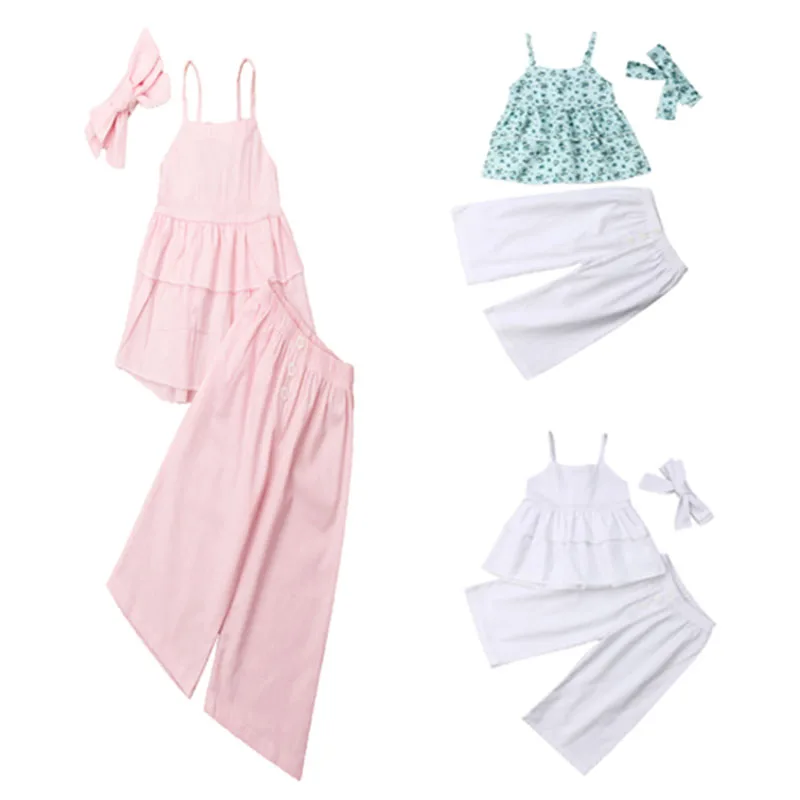 Toddler Baby Girl Summer Clothing Set Strap Top T shirt +Wide Leg Pants