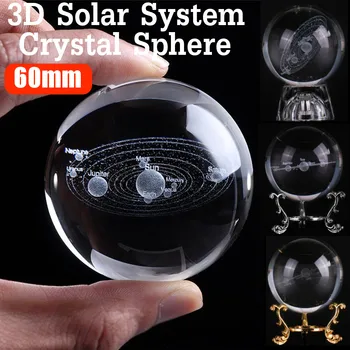 

6cm Laser Engraved Quartz Solar System Ball 3D Miniature Planet Model LED Crystal Ball Sphere Globe Astrophile Home Decor New