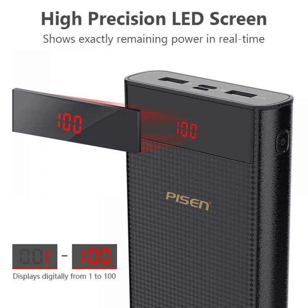PISEN 20000 мАч запасные аккумуляторы для телефонов Тип C Micro USB внешний телефон 18650