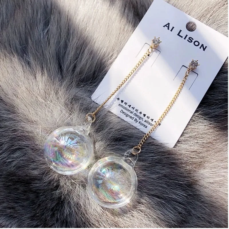 

2019 Women Earrings Korea Japan Cute Color Transparent Bubble Ball Earrings Crystal Pendant Jewelry Star With The Same Paragraph