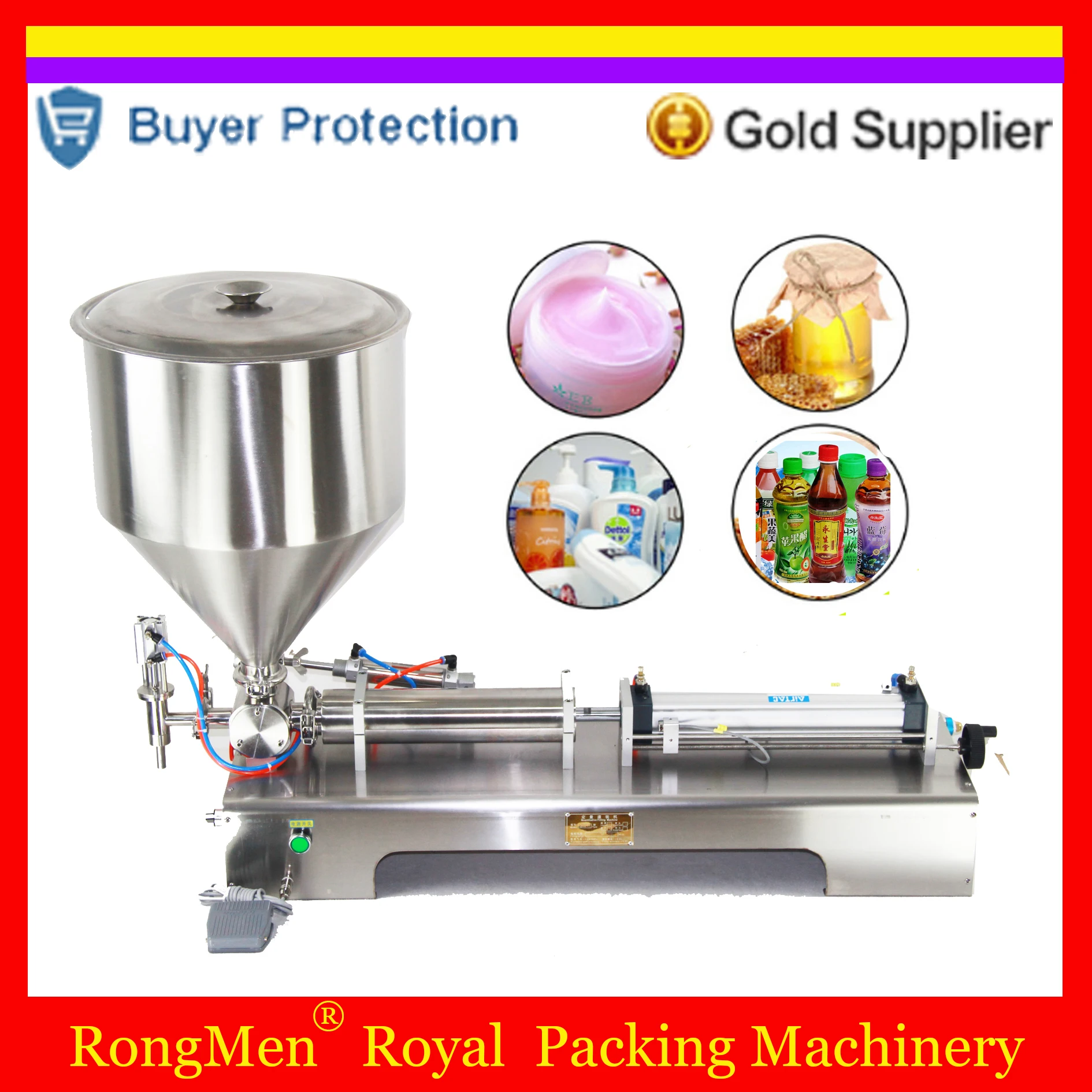 

Cream Filling Machine Shampoo Lotion Yoghourt Honey Juice Sauce Jam Gel Paste Pneumatic Piston Hopper Filler Free Shipping