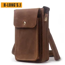 H-Long'S. J Мужская поясная сумка из натуральной кожи высшего качества, винтажная дорожная сумка для мобильного телефона с карманом, карман на молнии, держатель для карт для Ma