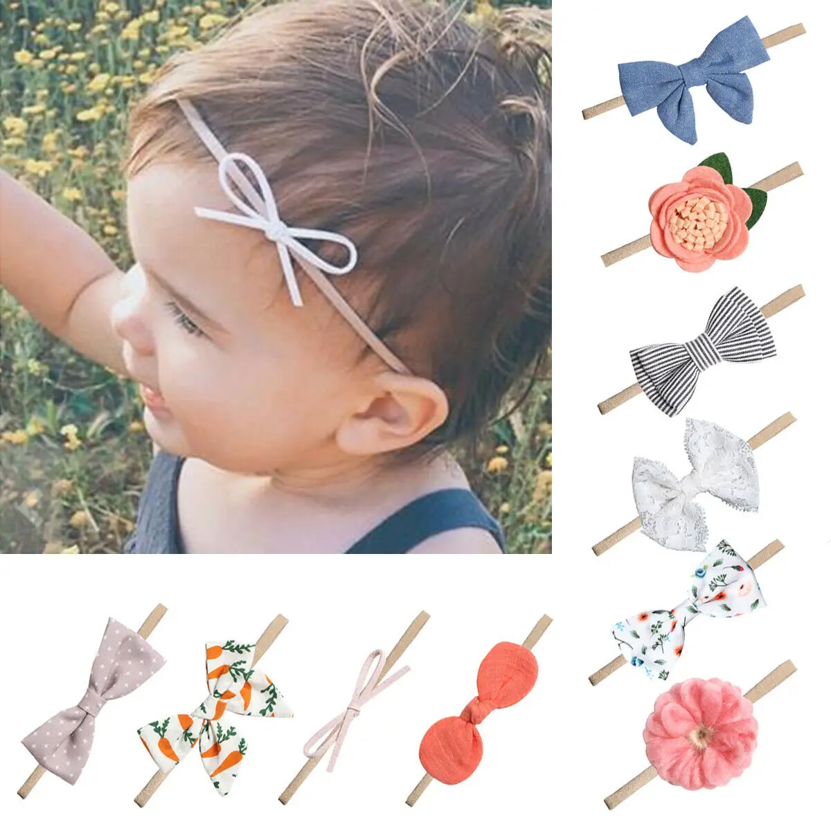 

1 PC Newborn Baby Girl Kid Bow Headband Newborn Hair Band Headdress Headwear