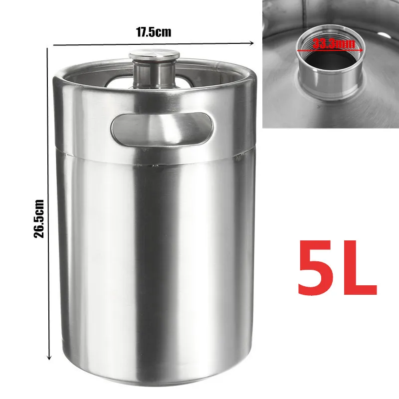 

5L Premium Stainless Steel Homebrew Growler Mini Keg Beer Growler Leak Proof Top Lid Beer Bottle Home Brewing Making Bar Tool