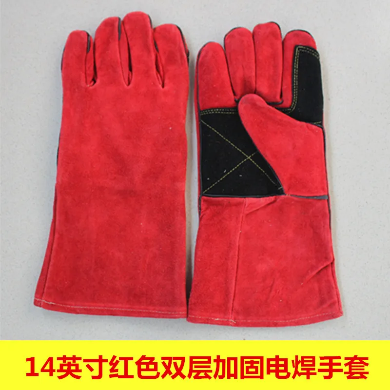 

14 Inch Red Double-Layer Palm Welding Gloves Thick Wear-Resistant Non-Slip High Temperature Resistant Fire Flowers