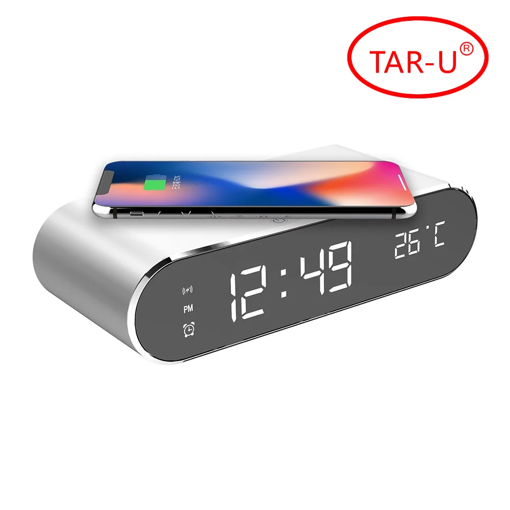 

New arrival: 10pcs/lot phone wireless charger with E-LED Alarm clock, digital thermometer clock HD mirror clock with time memory