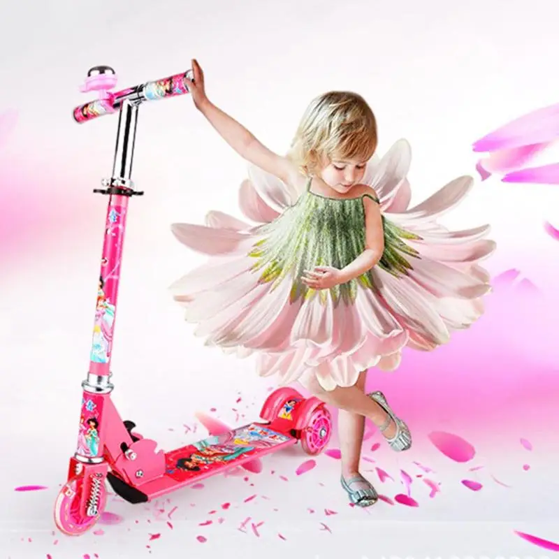 

Cartoon Printed Adjustable Folding Children Bike Scooter Bell 3 Wheels Lighting Kids Outdoor Sport Exercise Toys Kick Scooter