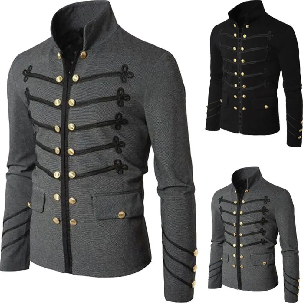 MISSKY Мужская винтажная военная куртка с вышитыми пуговицами однотонный топ ретро униформа кардиган